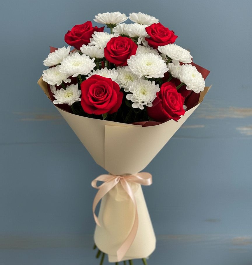 Букет цветов из: Розы и Хризантемы в Троицкое