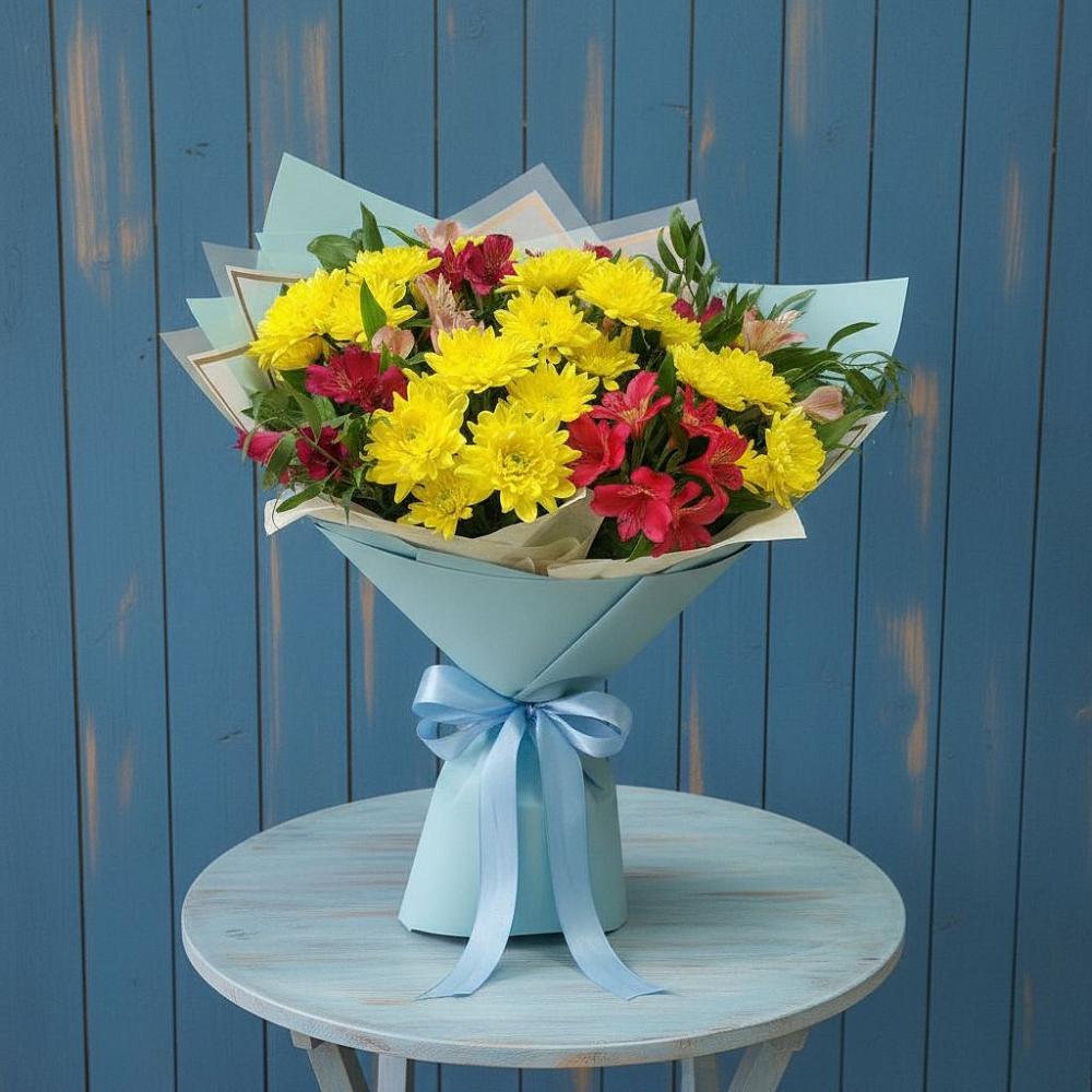 Букет цветов из: Альстромерии и Хризантемы в Троицкое