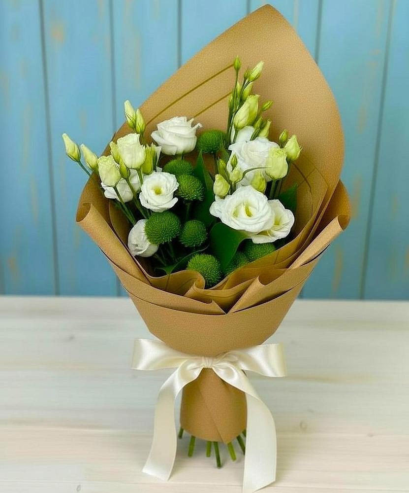 Букет цветов из: Хризантемы и Лизиантусы в Троицкое