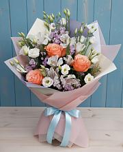 Букет цветов из:  Лизиантусы, Розы, Альстромерии и Гипсофила #REPLACE_PRED# Троицкое