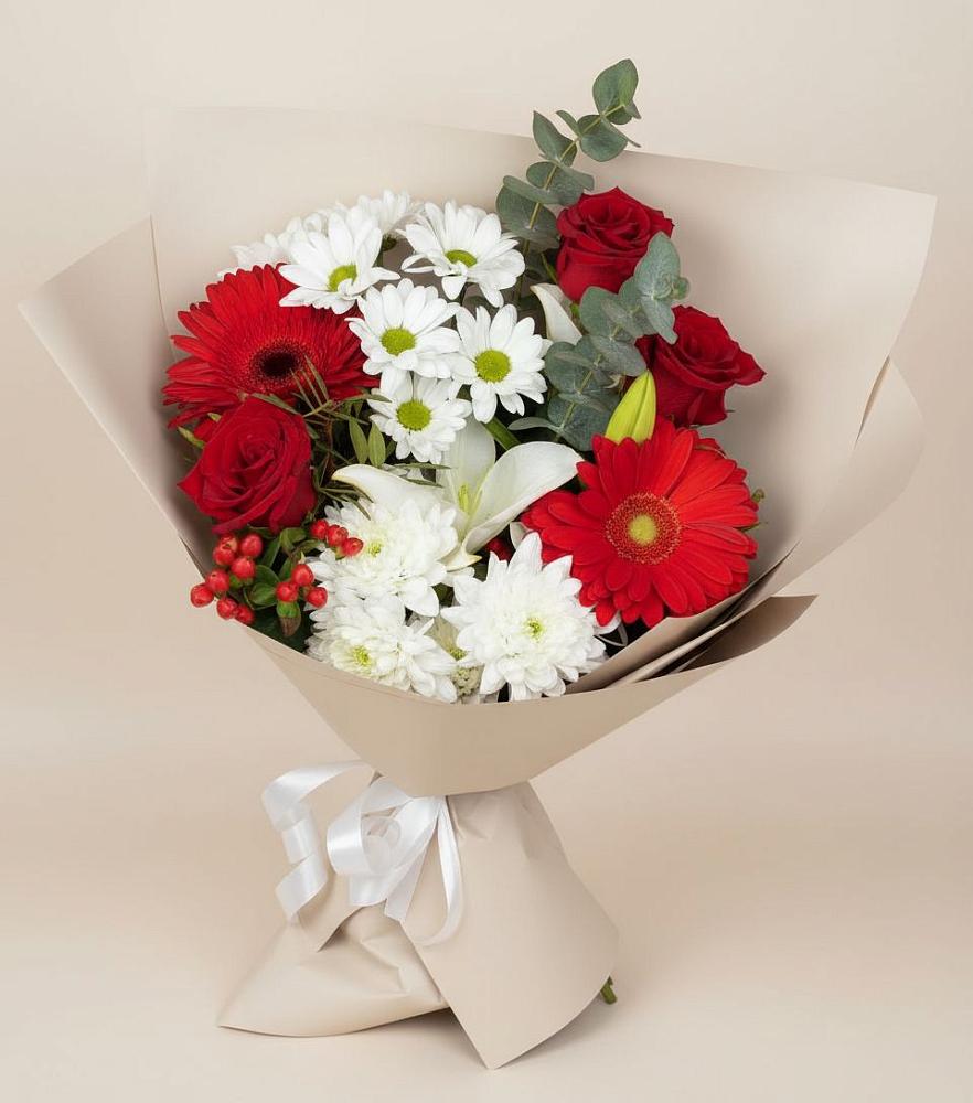 Букет цветов из: Розы, Хризантемы, Герберы и Лилии в Троицкое