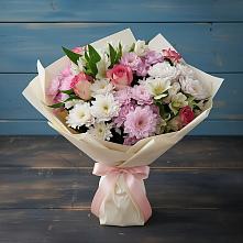 Букет цветов из:  Хризантемы, Альстромерии и Розы в Троицкое