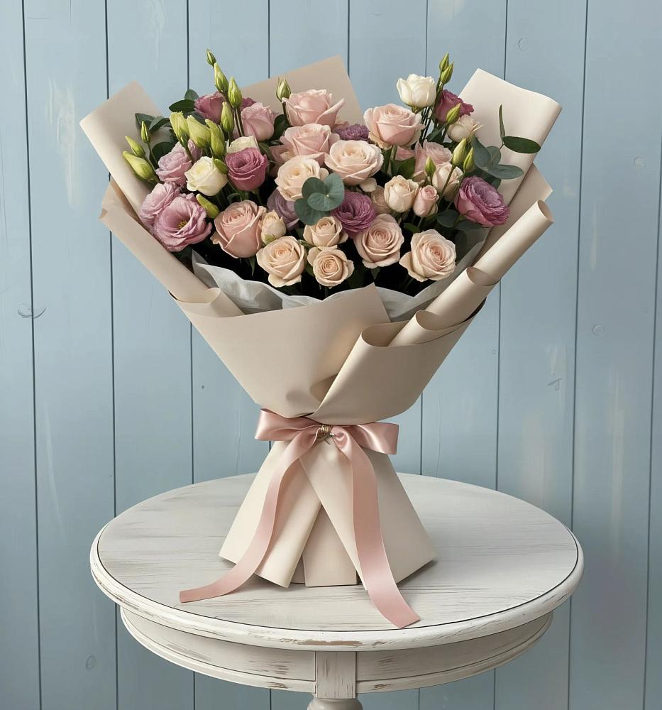 Букет цветов из: Розы и Лизиантусы в Троицкое