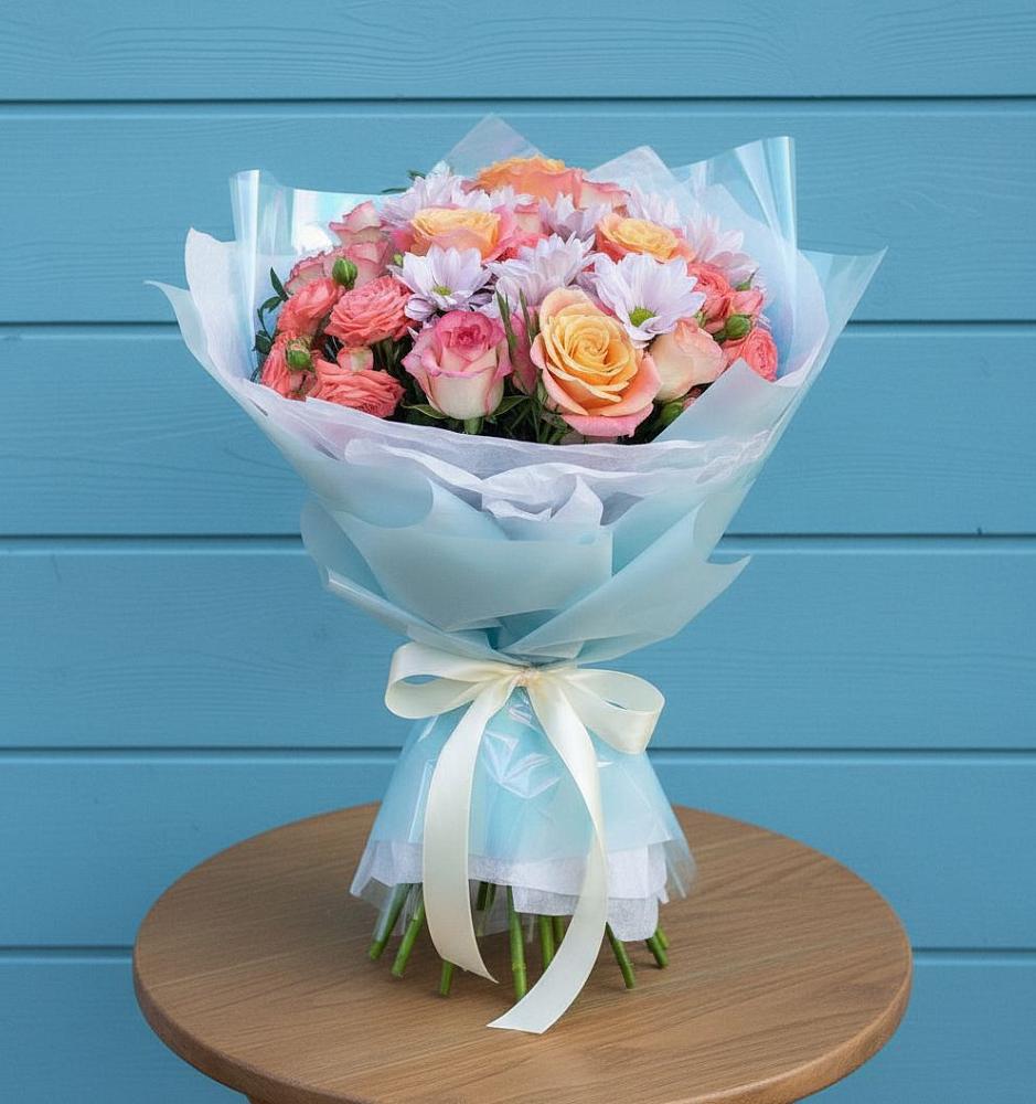 Букет цветов из: Хризантемы и Розы в Троицкое