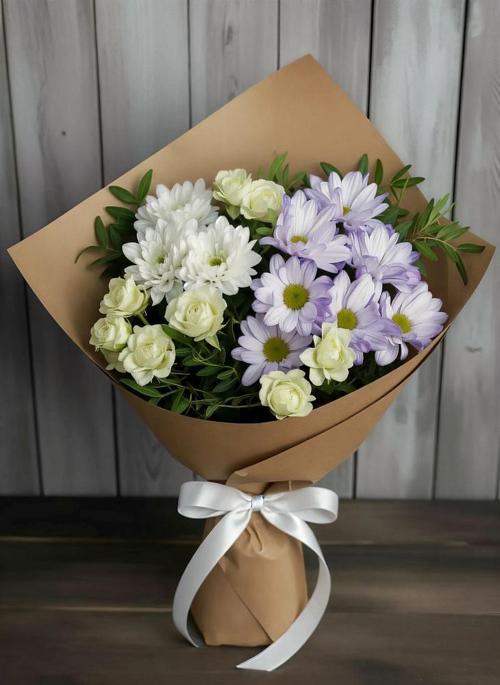 Букет цветов из: Хризантемы и Розы в Троицкое